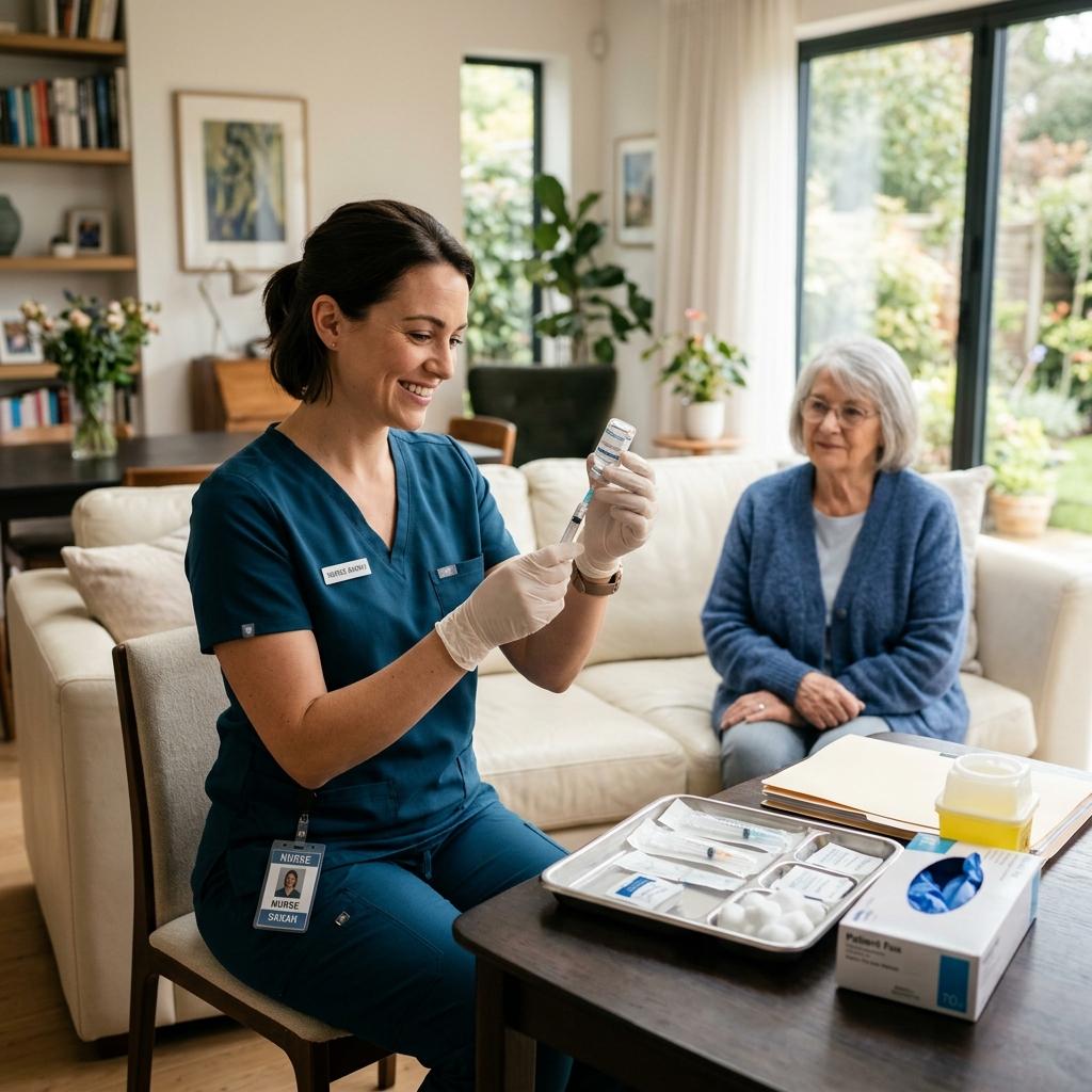 Nurse administering home injection